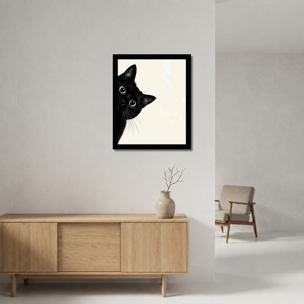 Peeking Black Cat Wall Art - room mockup 1