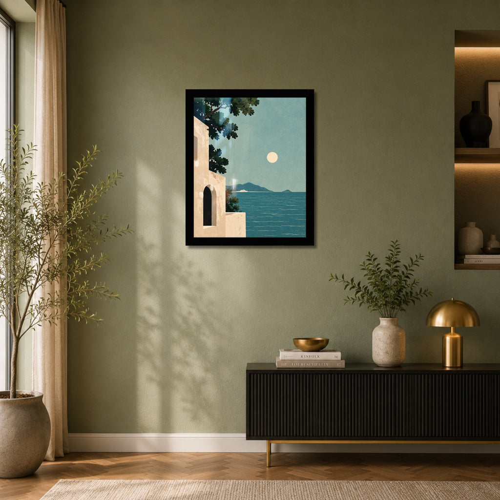 Moonlit Mediterranean Coast Wall Art - room mockup 3