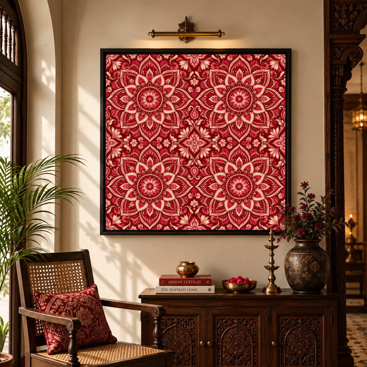 Royal Red Mandala Canvas Wall Art Frame