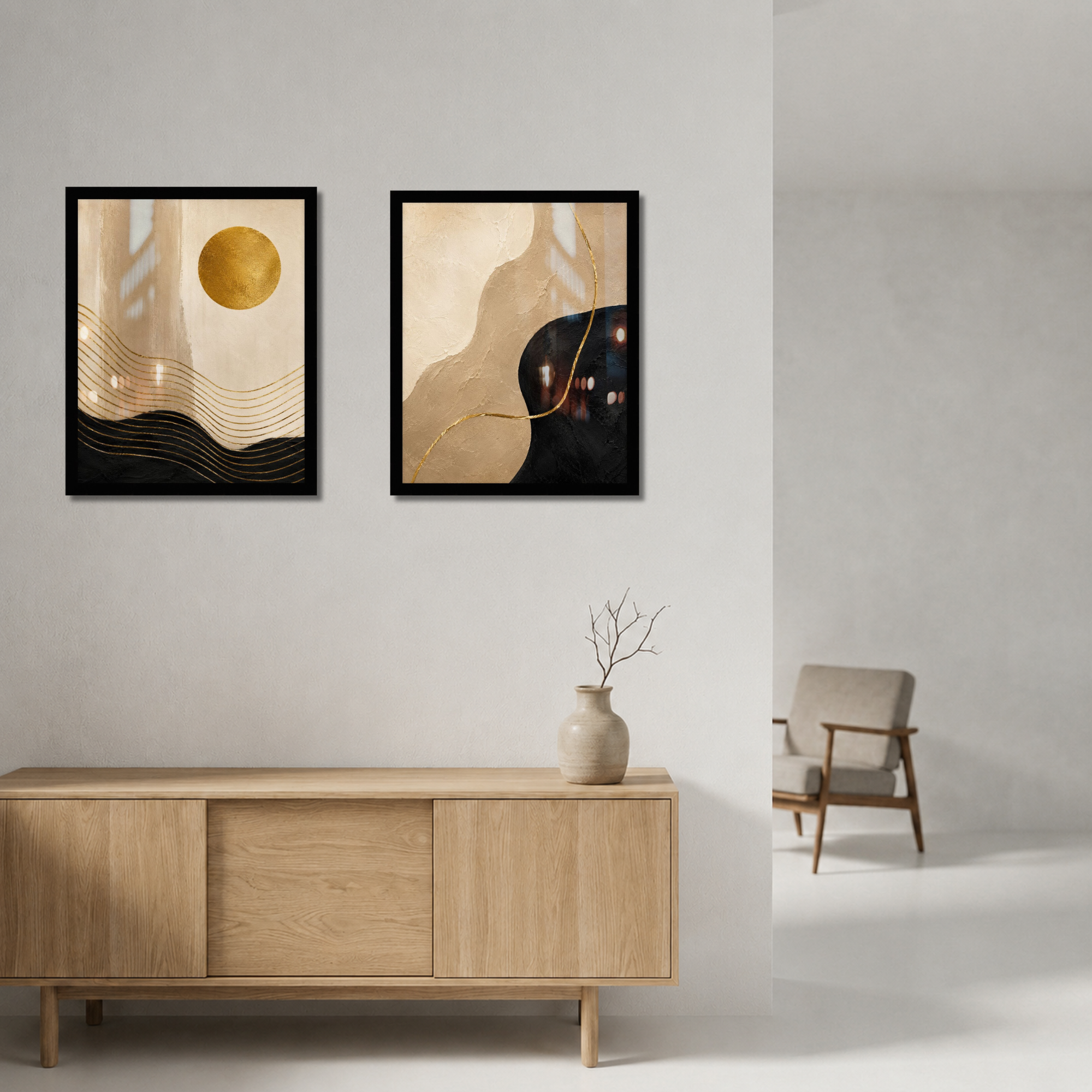 Golden Horizon — Abstract Wall Art Set of 2