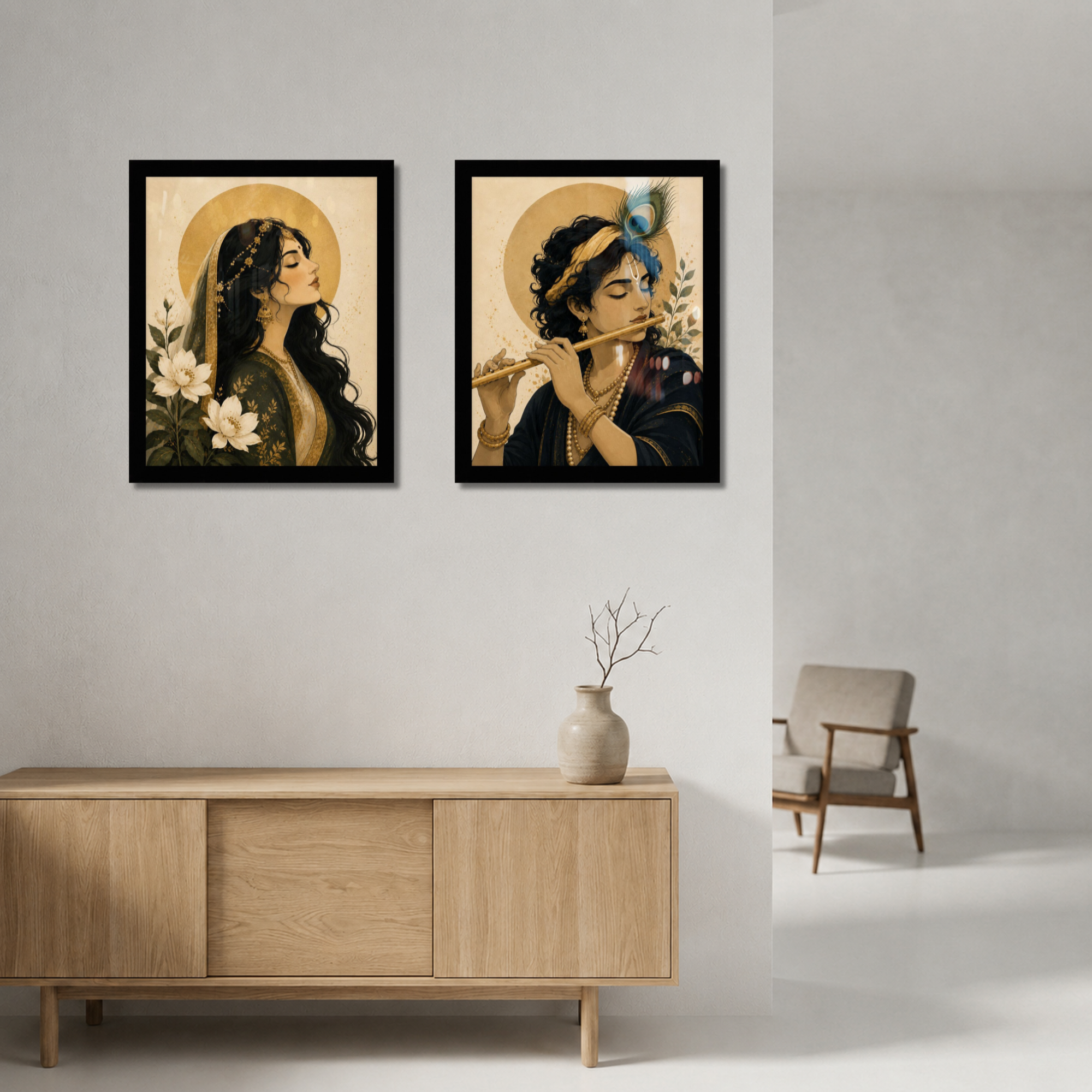 Radha Krishna — Divine Love Pair Wall Art Frame Set