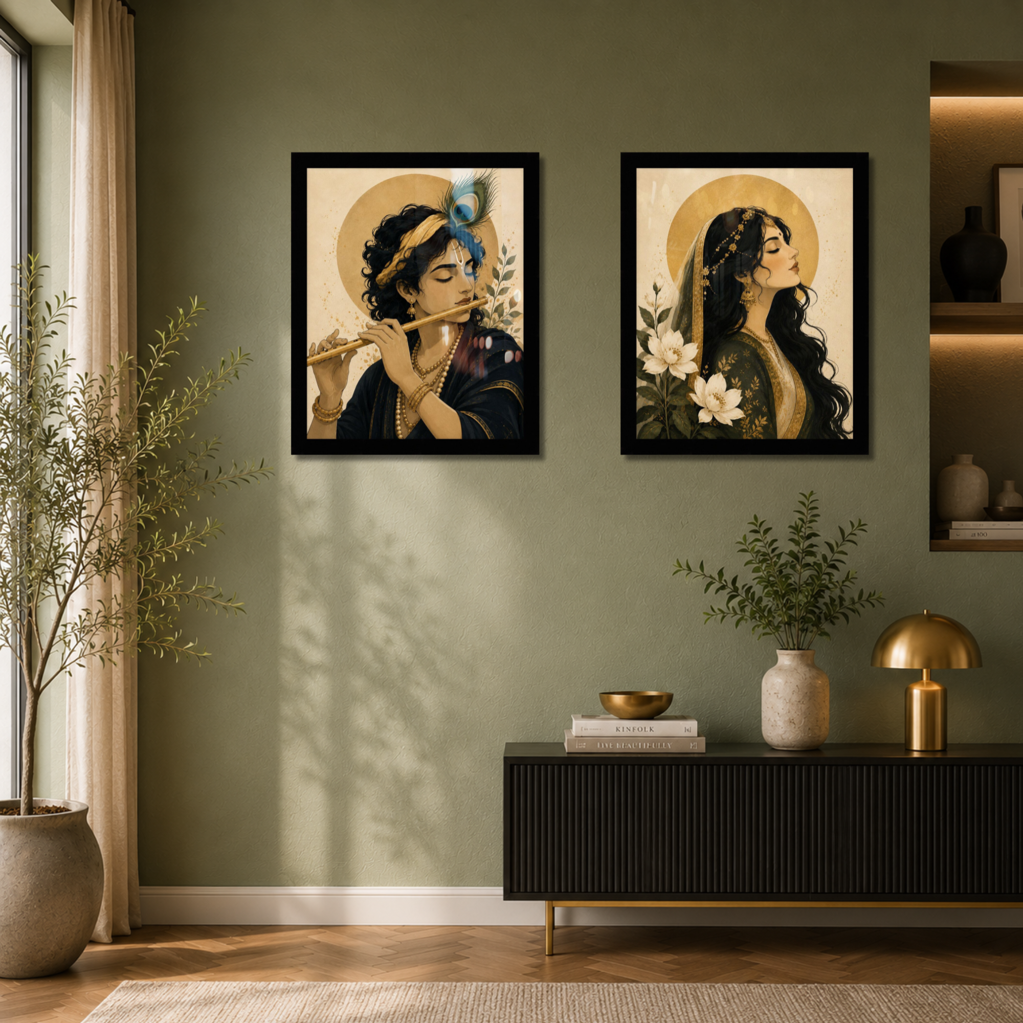 Radha Krishna — Divine Love Pair Wall Art Frame Set